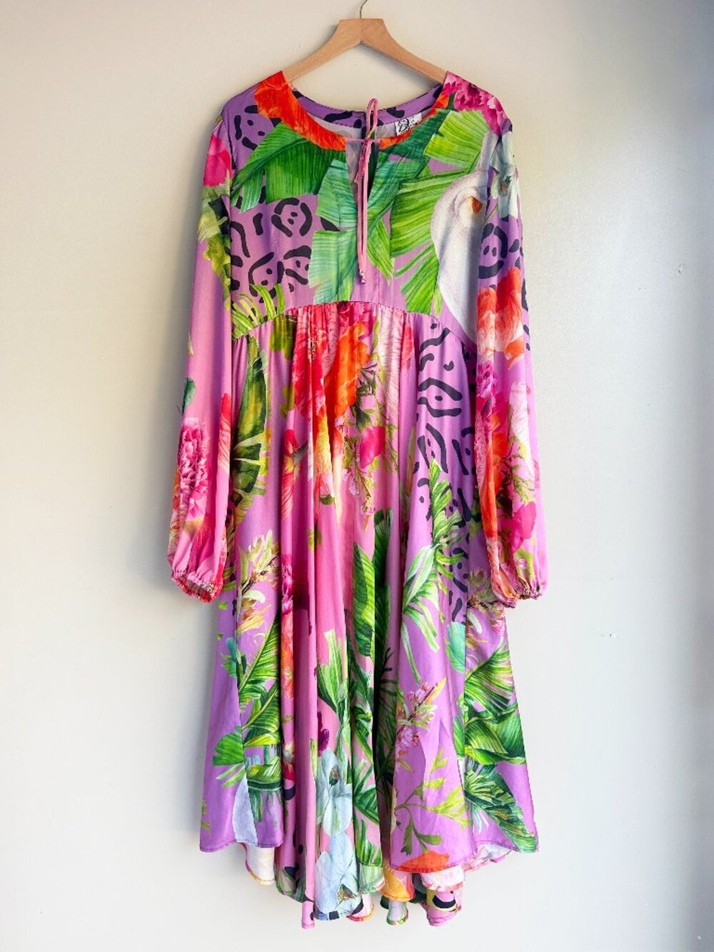 Dressed in Joy Mixed Print Floral Animal Long Sleeve Maxi Dress Sz XXL